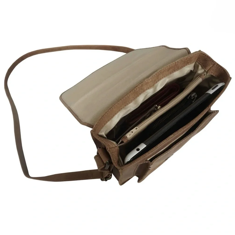 RHB London 'Carolyn' Grey Distressed Real Leather iPad Tablet Mens Crossbody Bag